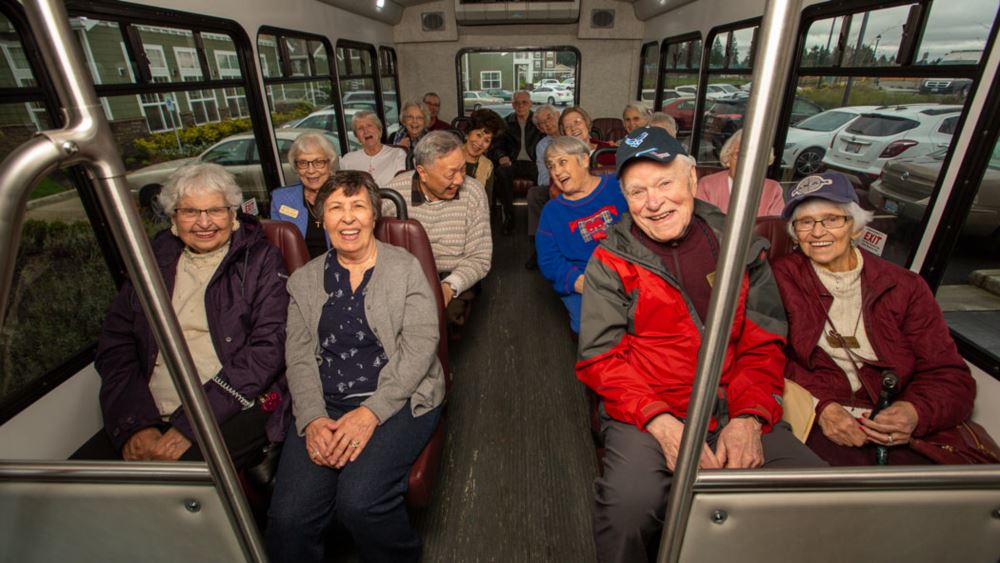 The Rio Grande happy seniors on a bus.